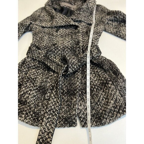Zara Wool Tweed Belted Coat Small Contemporary Warm Office Tailored Classic Cozy - Picture 5 of 6